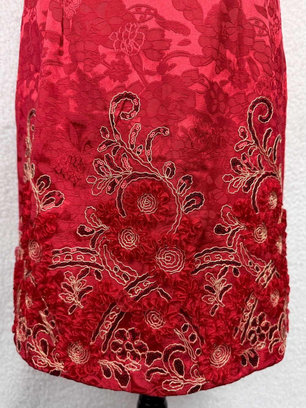 Red/Gold Floral Embroidered Mandarin Collar Sheath Mini Dress, XL - Picture 6 of 15